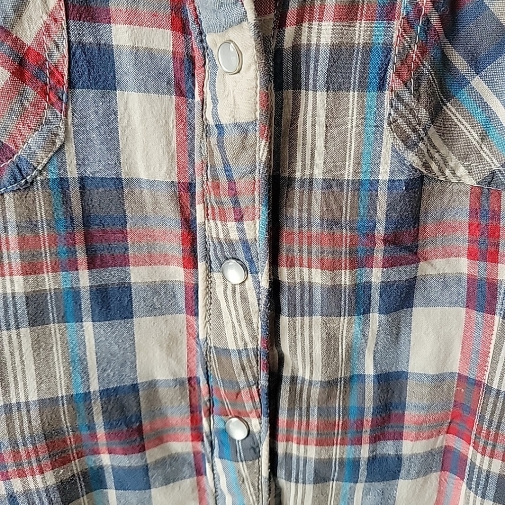Alessandro Miele Womens Medium Plaid Shirt Dress 3/4 Sleeves Frayed Curved Hem - Picture 4 of 12